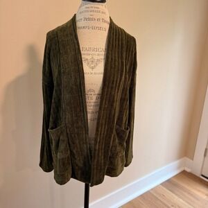 Poof Apparel Women's Green‎ Velvety Cardigan Size M
